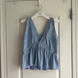 Aerie Light Blue Crochet Trim Tank Top